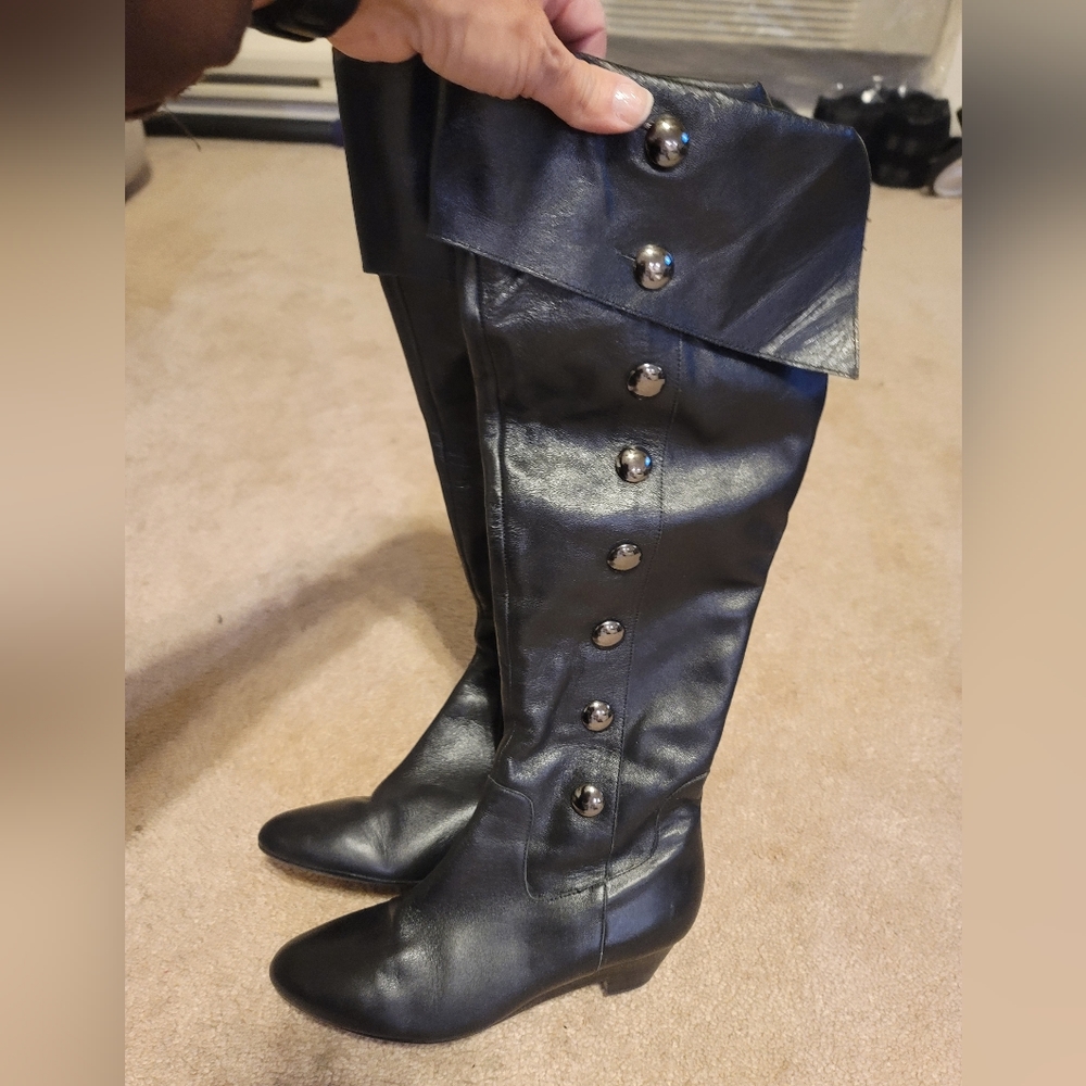 Black leather knee high boots